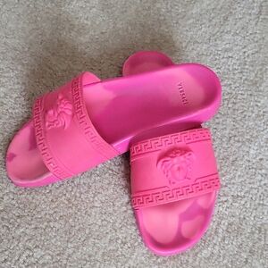 Versace Hot Pink Medusa Head Rubber Flip Flops Shoes